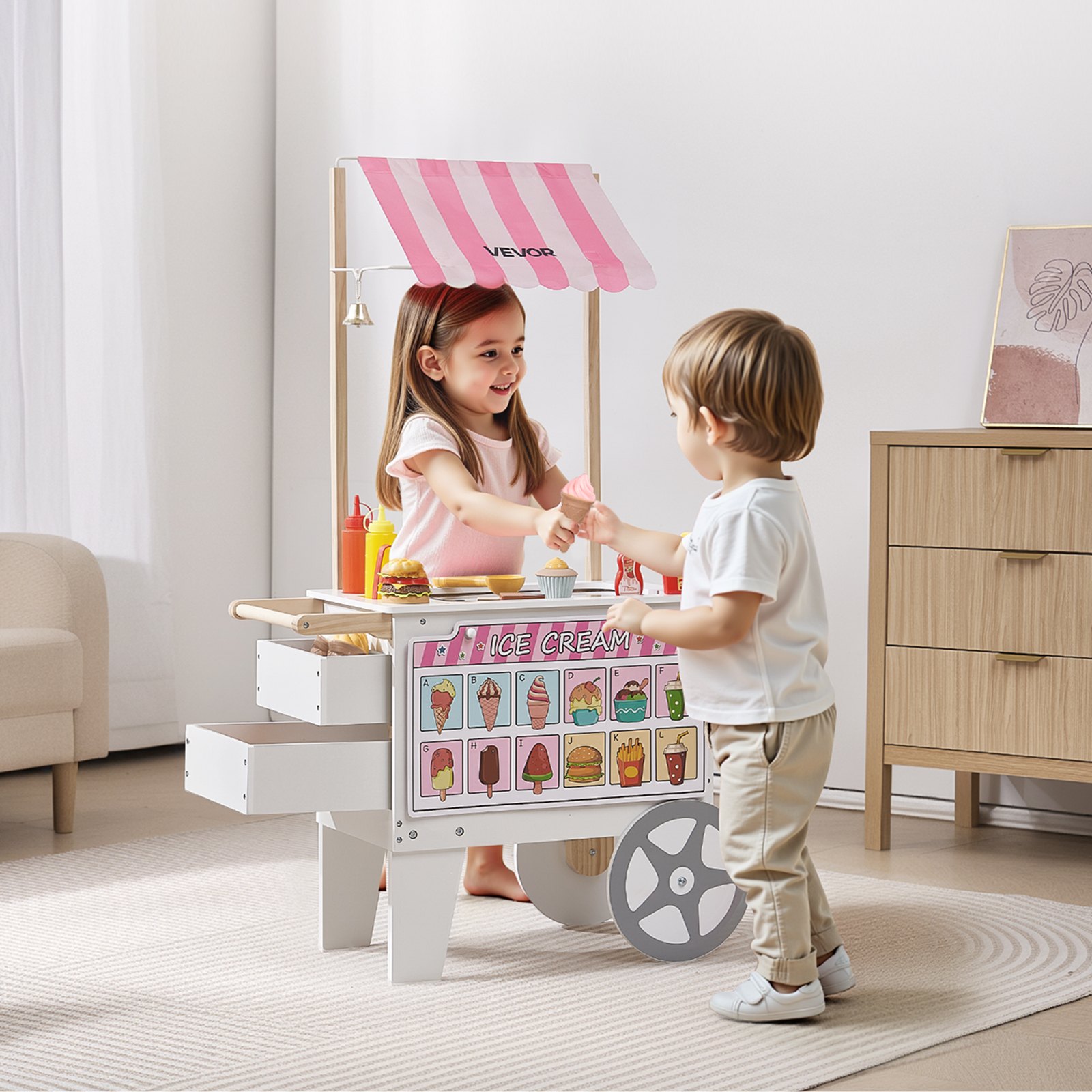 Pretend-Play Ice Cream Shop Cart — 25 Accessories